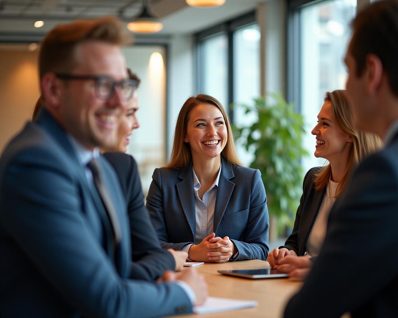 En glad advokat der bryder rammerne i et moderne kontorlandskab